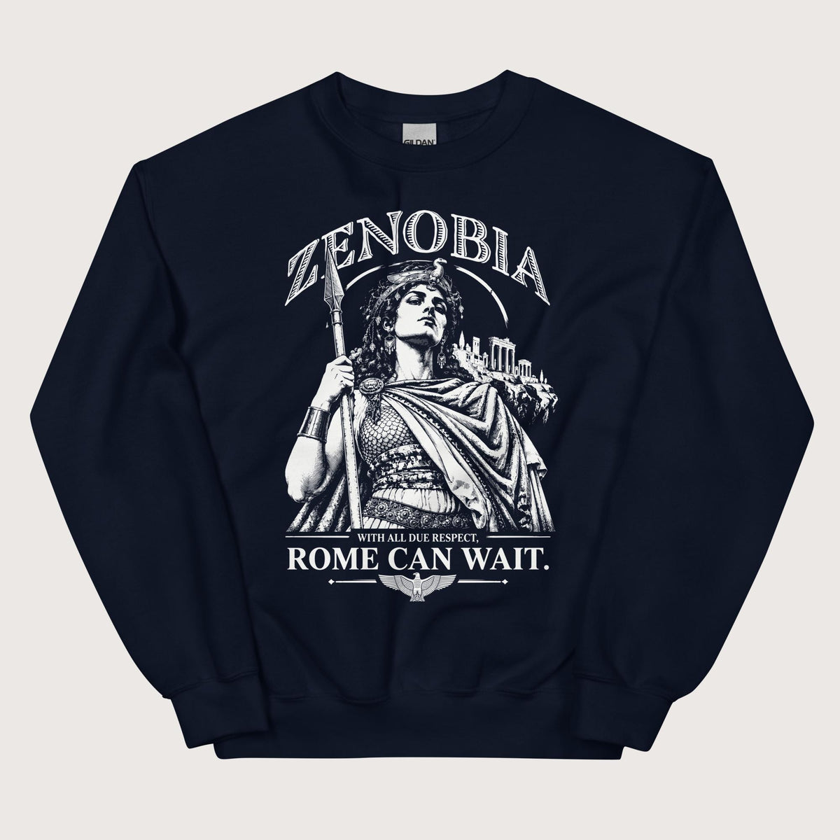 Navy Zenobia With All Due Respect Rome Can Wait Sweatshirt - history buff gift by HistoHead