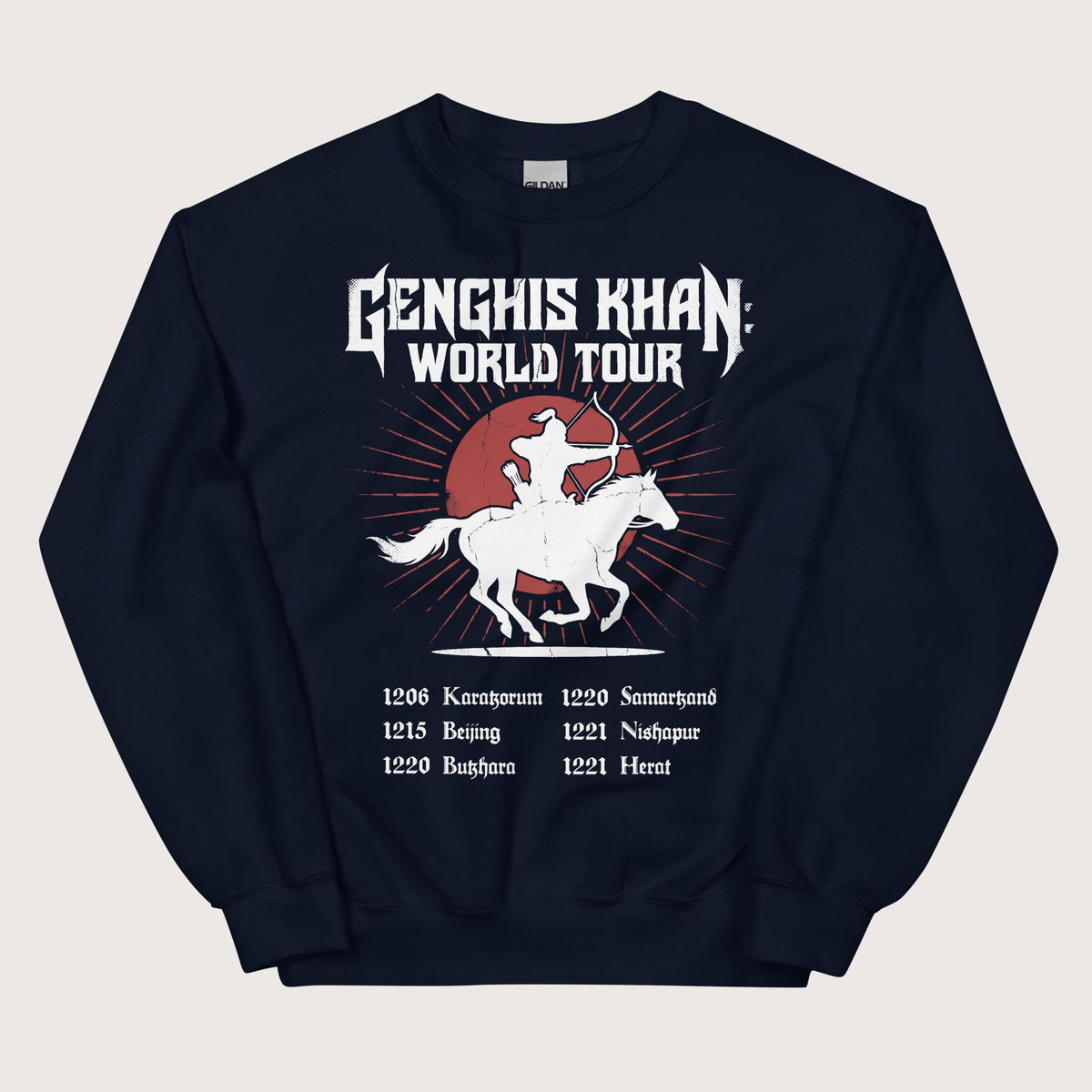 Navy Genghis Khan World Tour Sweatshirt - history buff gift by HistoHead