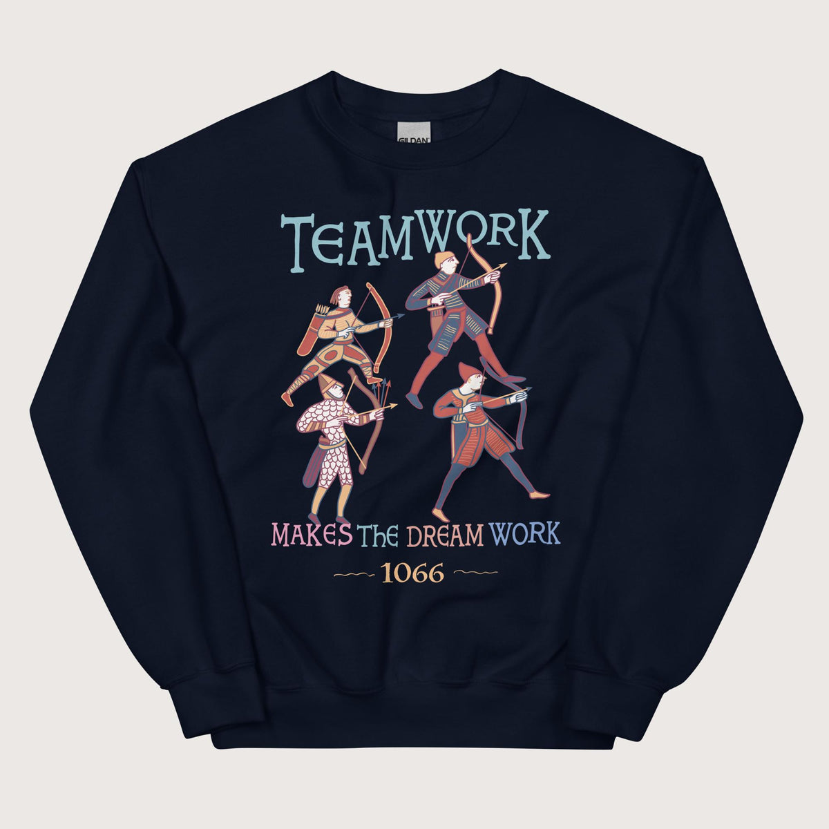 Navy Bayeux Tapestry Teamwork Makes the Dream Work Sweatshirt - history buff gift by HistoHead
