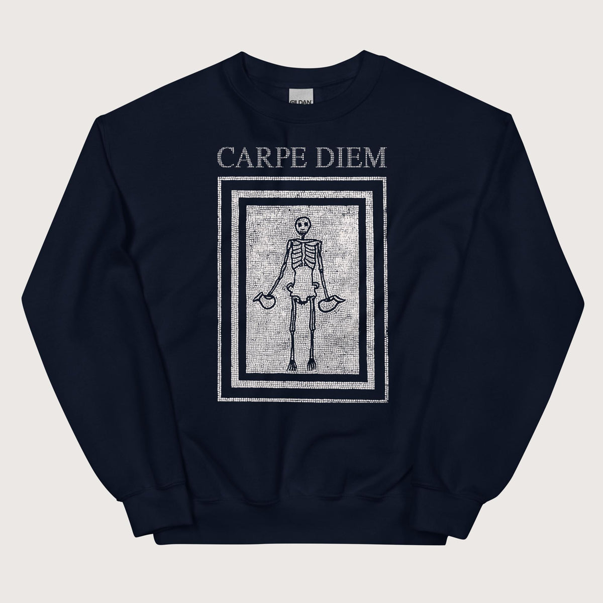 Navy Carpe Diem Skeleton Sweatshirt - history buff gift by HistoHead
