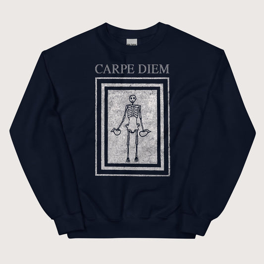 Navy Carpe Diem Skeleton Sweatshirt - history buff gift by HistoHead