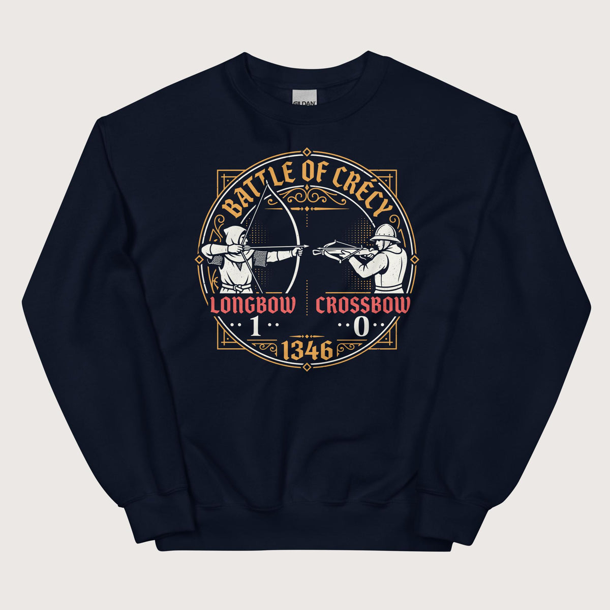 Navy Battle of Crécy Longbow vs Crossbow Sweatshirt - history buff gift by HistoHead