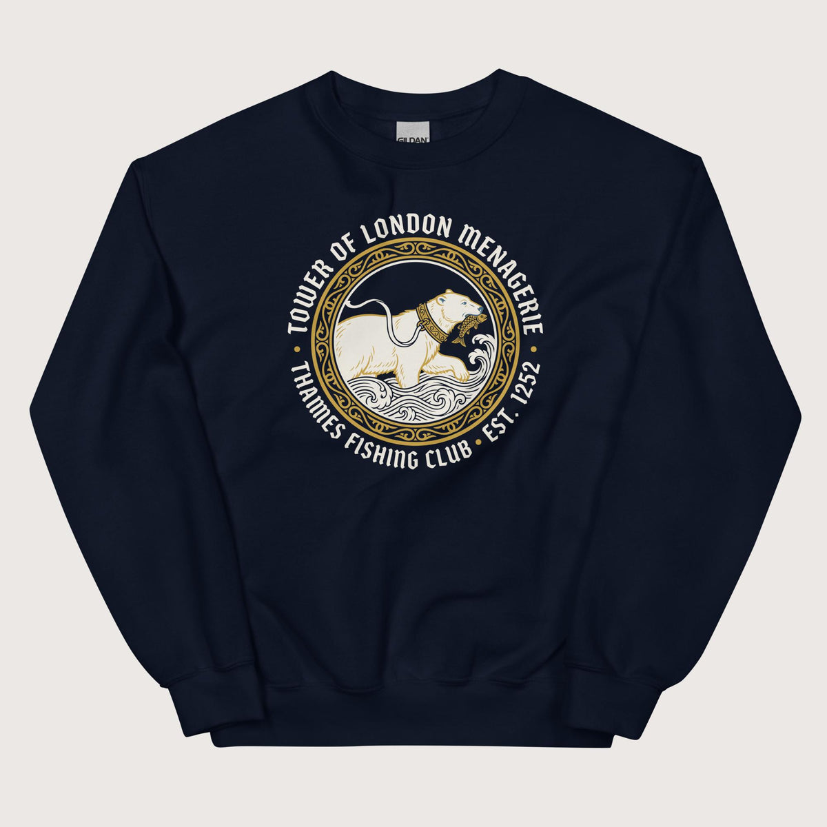 Navy Tower Of London Menagerie Thames Fishing Club Sweatshirt - history buff gift by HistoHead