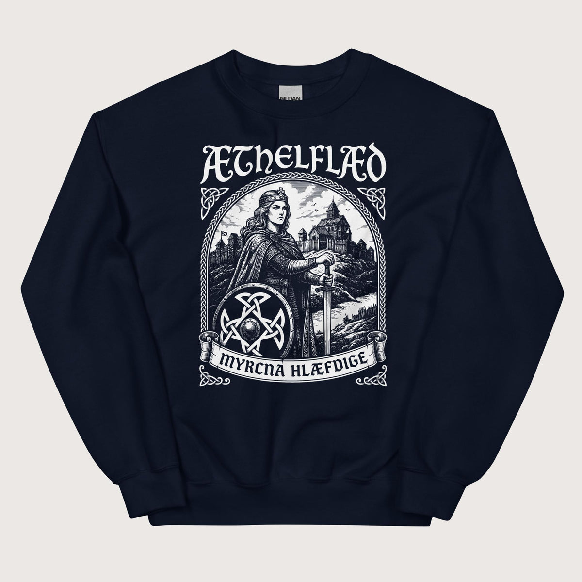 Navy Aethelflaed Lady of the Mercians Old English Sweatshirt - history buff gift by HistoHead