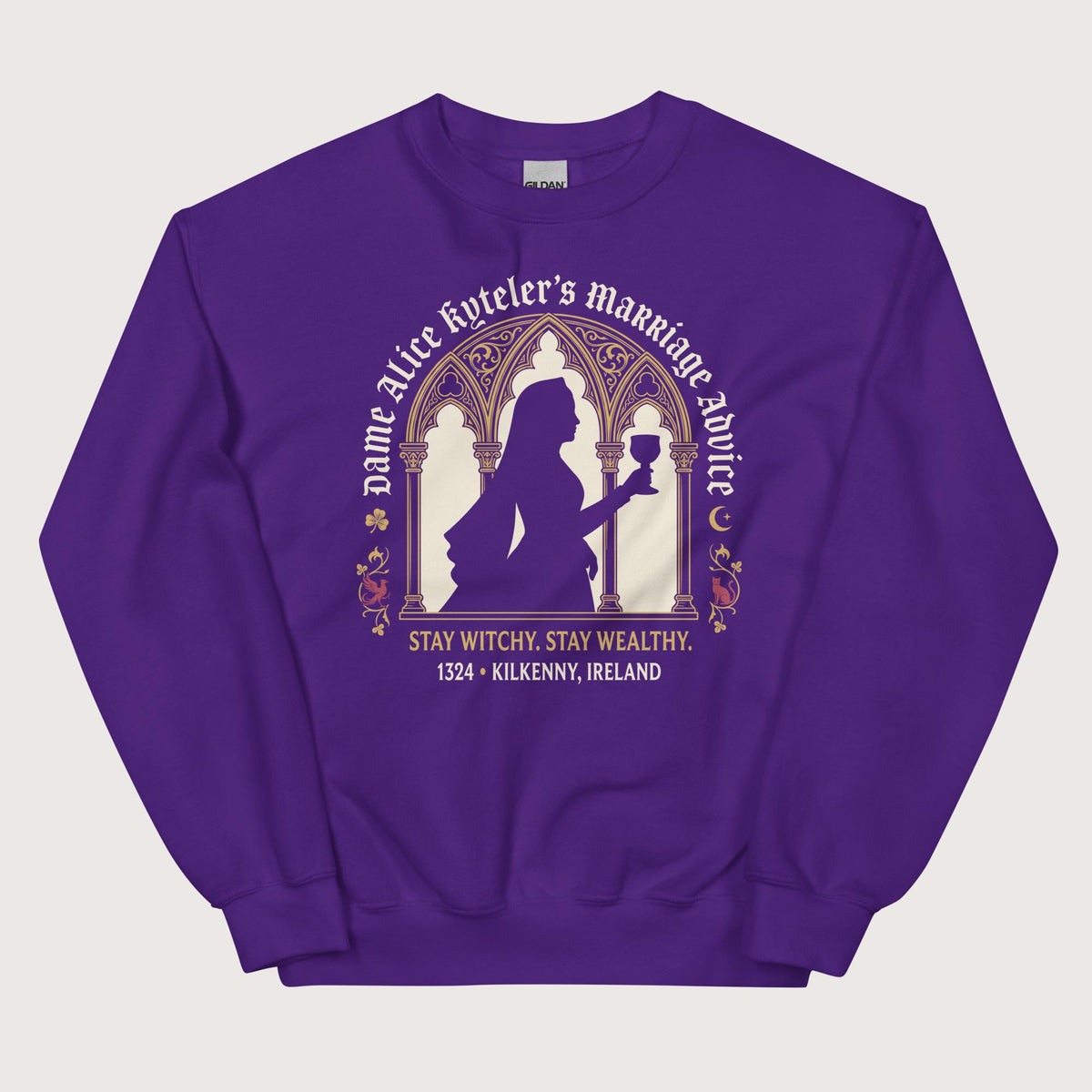 Purple Alice Kyteler's Marriage Advice Sweatshirt - history buff gift by HistoHead
