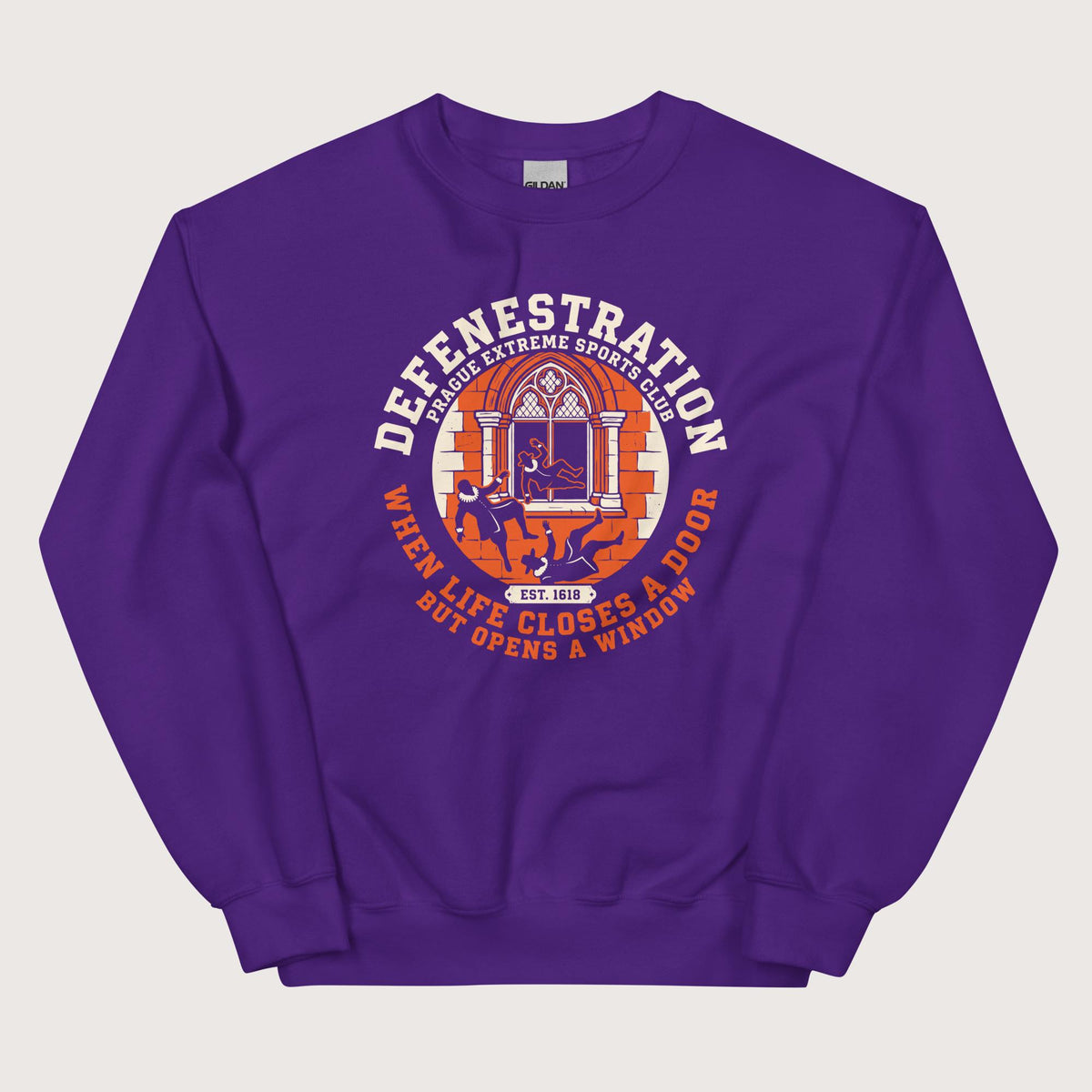 Purple Defenestration Prague Extreme Sports Club Sweatshirt - history buff gift by HistoHead