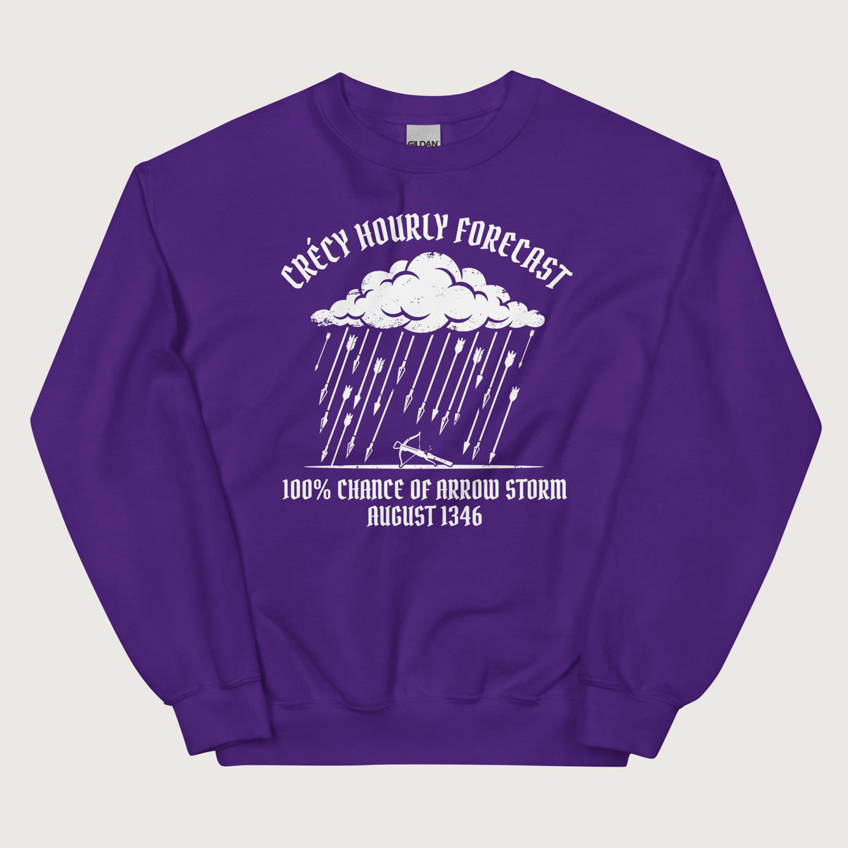 Purple Crecy Arrow Storm Forecast Sweatshirt - history buff gift by HistoHead