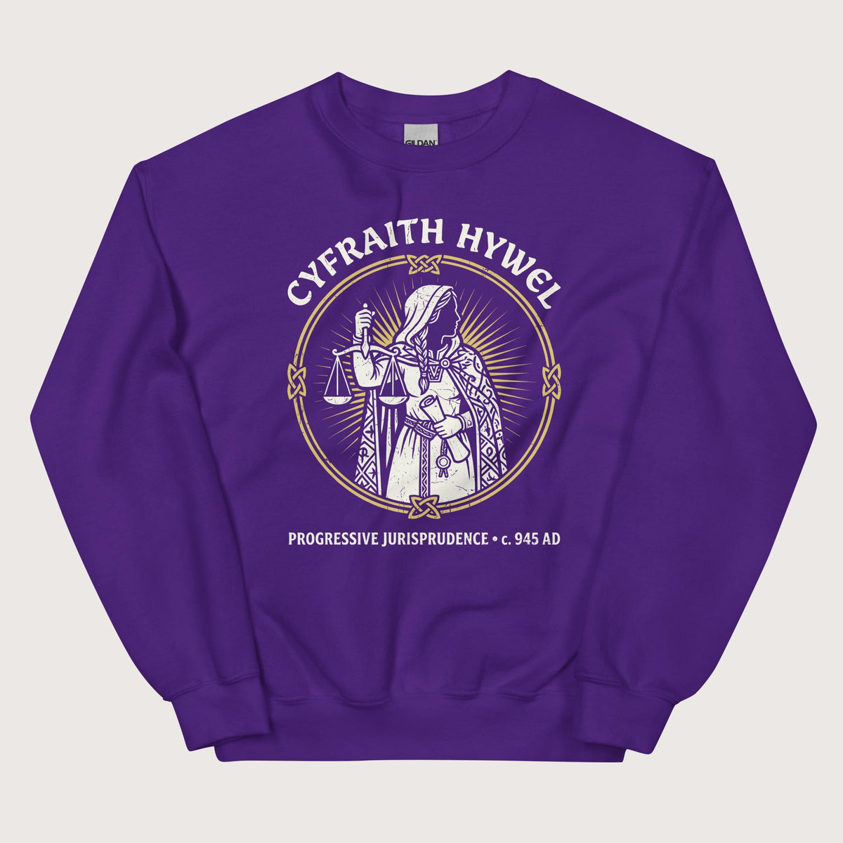 Purple Cyfraith Hywel Progressive Jurisprudence Sweatshirt - history buff gift by HistoHead