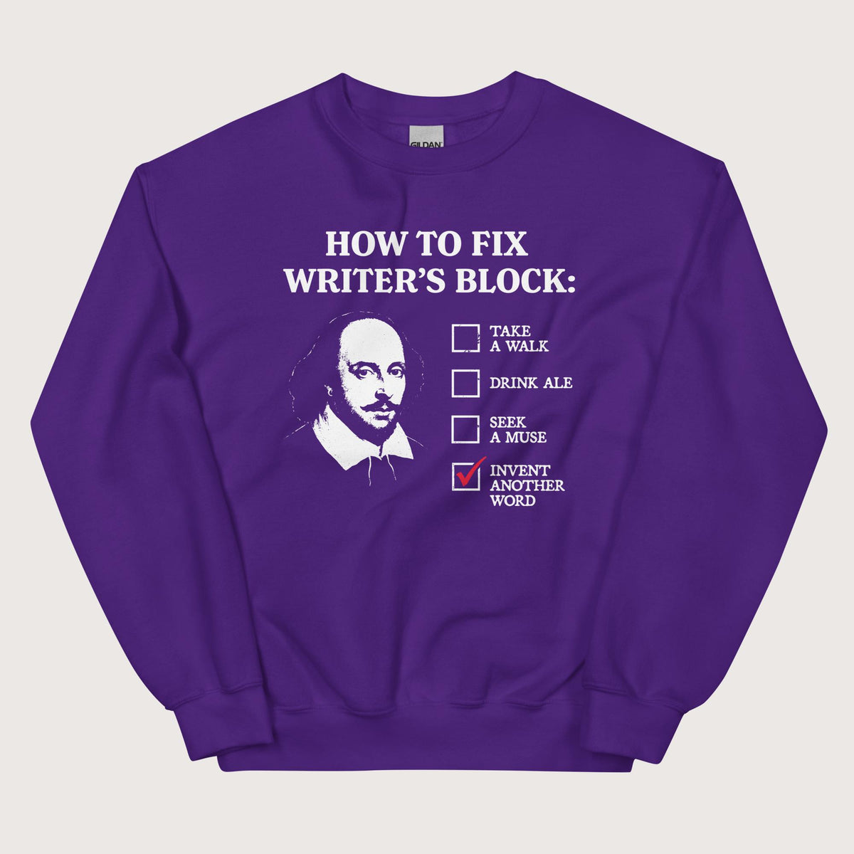 Purple Shakespeare How to Fix Writer's Block Sweatshirt - history buff gift by HistoHead