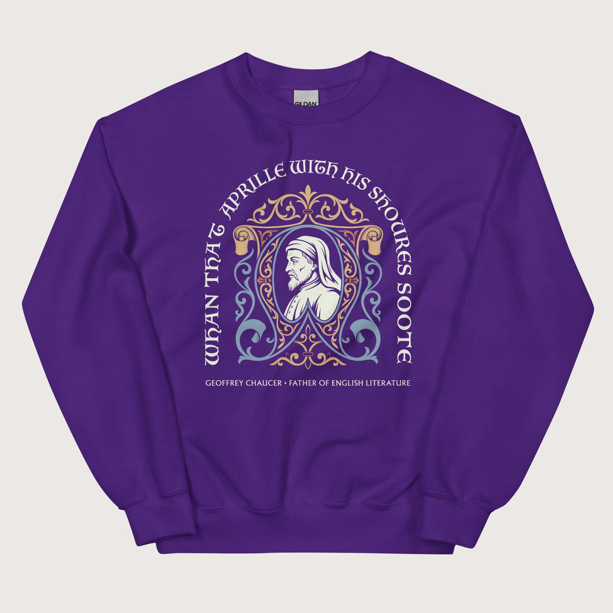Purple Geoffrey Chaucer Sweatshirt - history buff gift by HistoHead