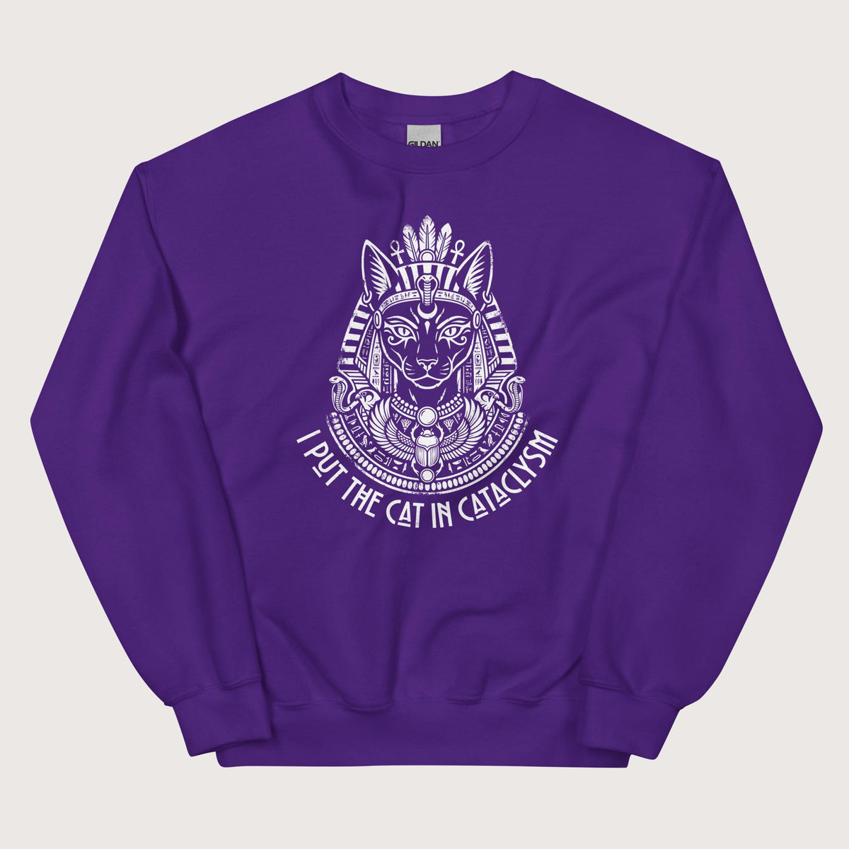 Purple Bastet I Put the Cat in Cataclysm Sweatshirt - history buff gift by HistoHead