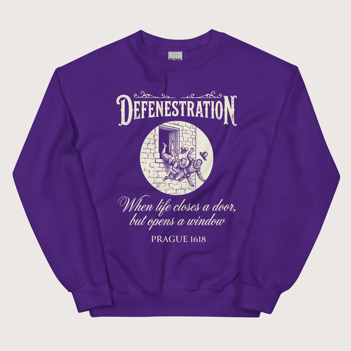 Purple Defenestration When Life Closes A Door But Opens A Window Sweatshirt - history buff gift by HistoHead