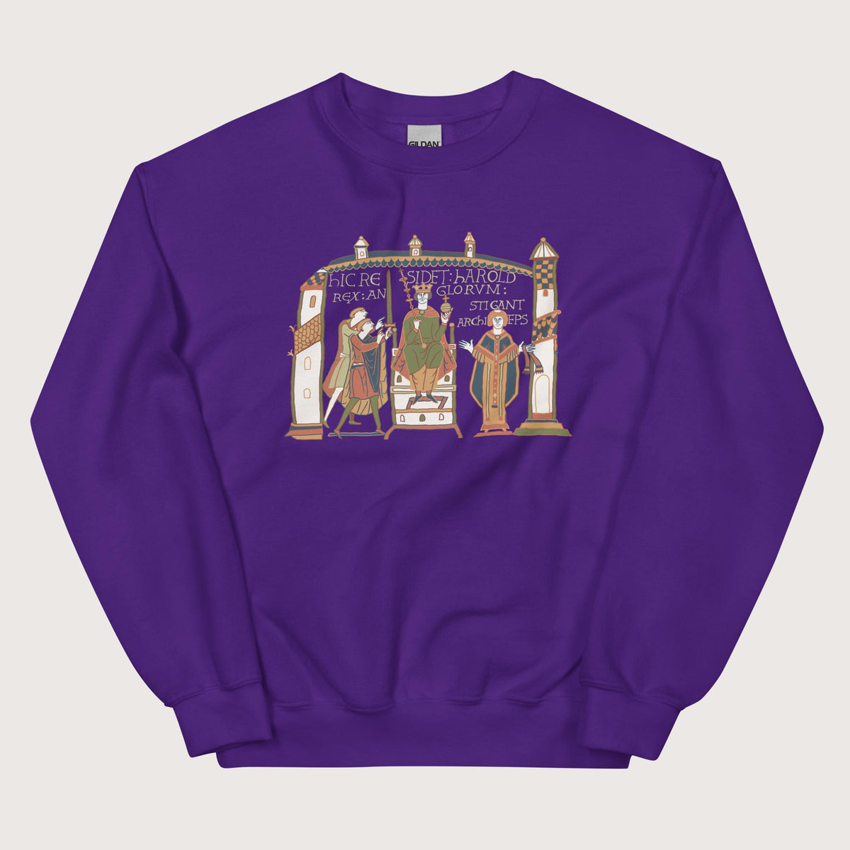 Purple Here Sits Throned Harold King of the English Bayeux Tapestry Sweatshirt - history buff gift by HistoHead