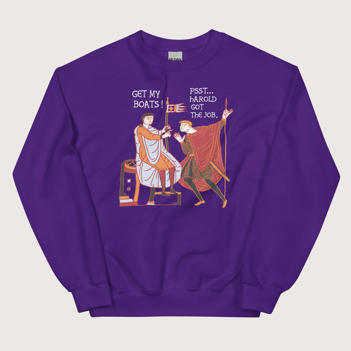 Purple Bayeux Tapestry Harold Got the Job Sweatshirt - history buff gift by HistoHead