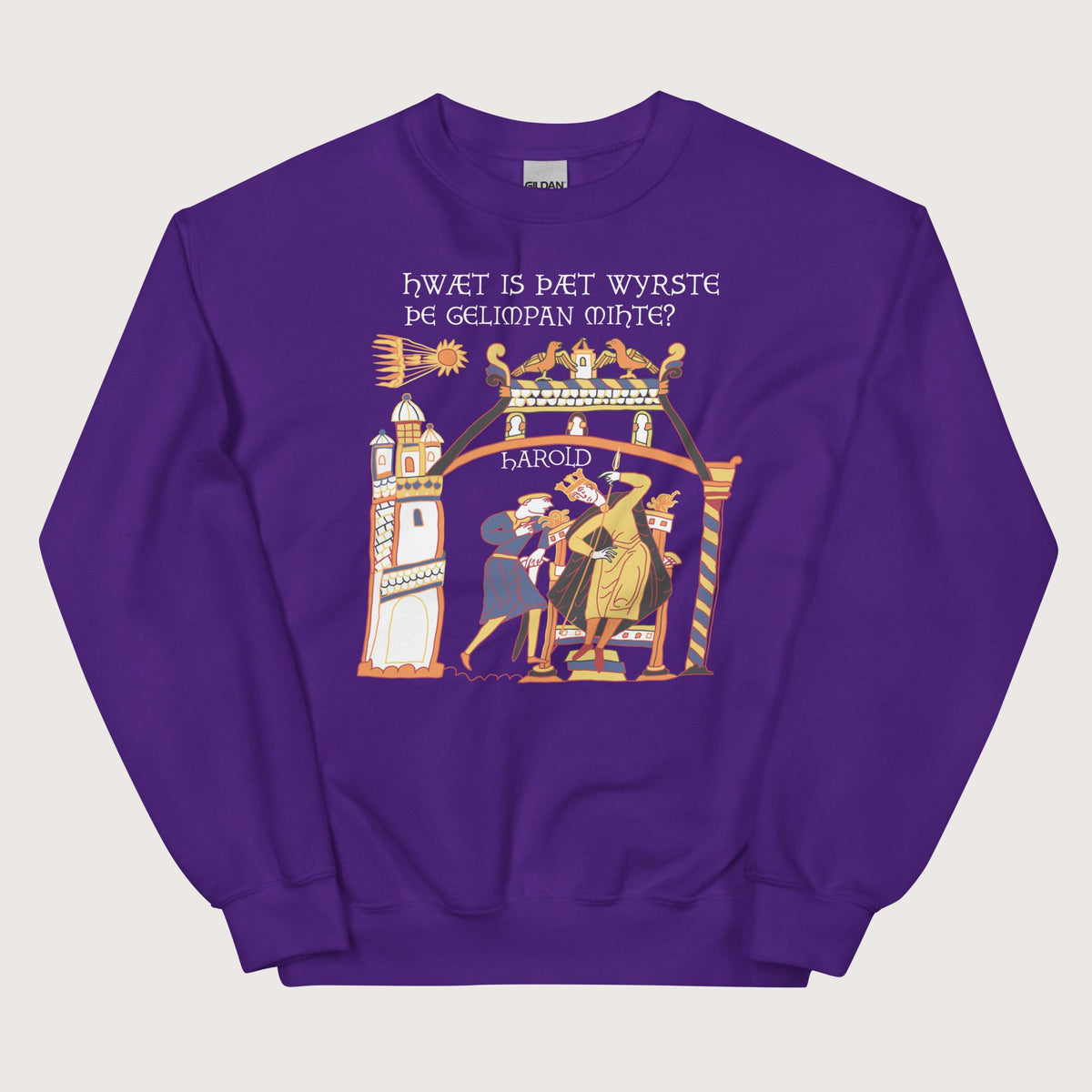 Purple Bayeux Tapestry What's the Worst That Could Happen in Old English Sweatshirt - history buff gift by HistoHead