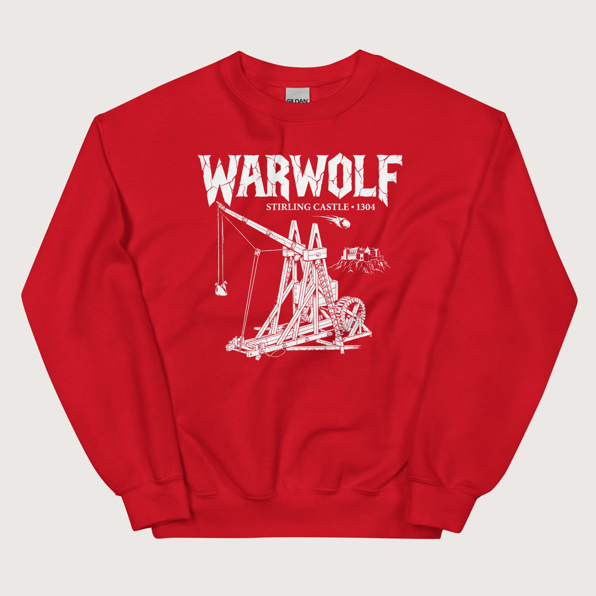 Red Warwolf Trebuchet Sweatshirt - history buff gift by HistoHead