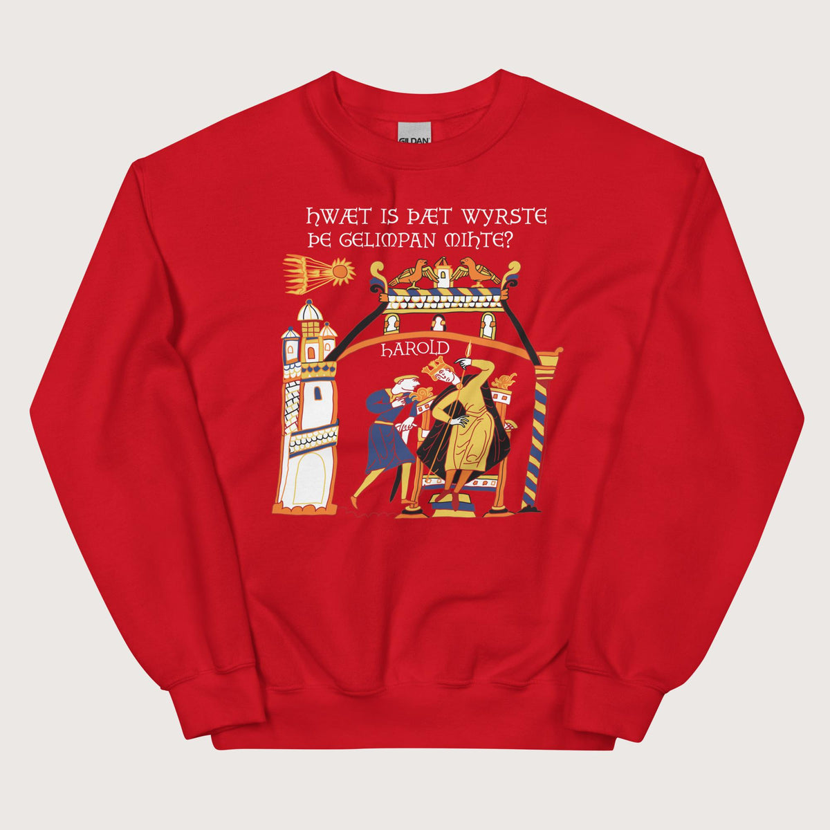Red Bayeux Tapestry What's the Worst That Could Happen in Old English Sweatshirt - history buff gift by HistoHead