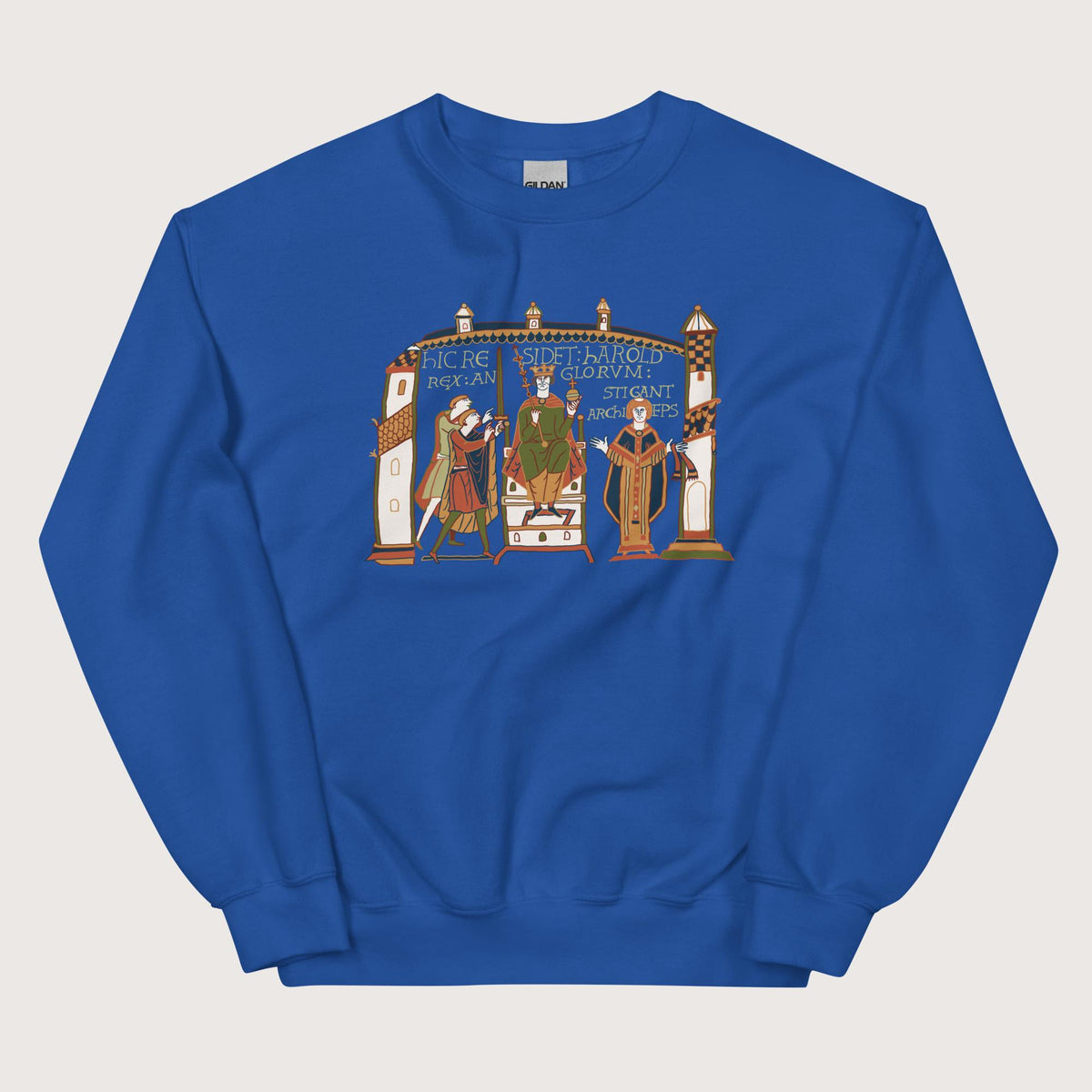 Royal Here Sits Throned Harold King of the English Bayeux Tapestry Sweatshirt - history buff gift by HistoHead