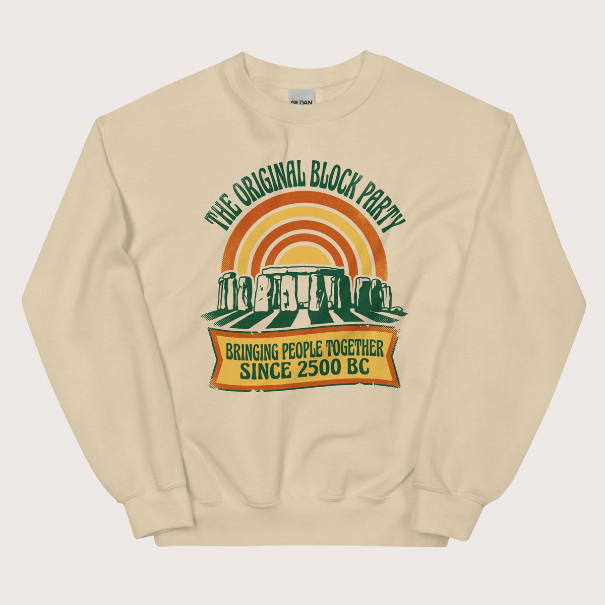 Sand Stonehenge Block Party Sweatshirt - history buff gift by HistoHead