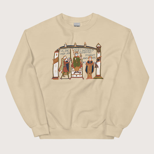 Sand Here Sits Throned Harold King of the English Bayeux Tapestry Sweatshirt - history buff gift by HistoHead