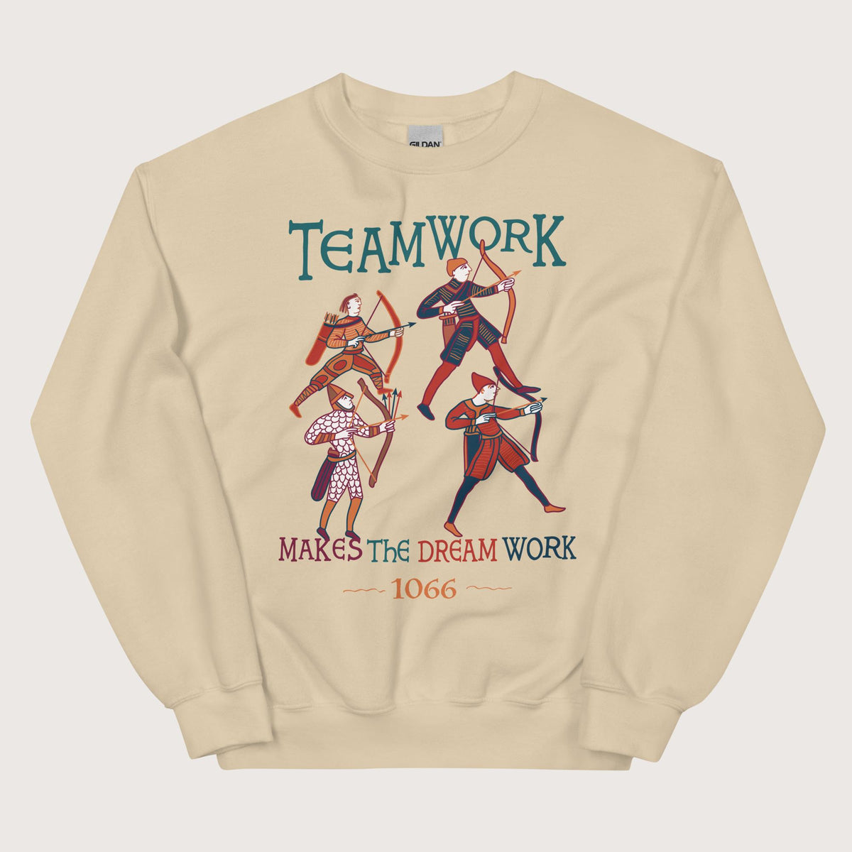 Sand Bayeux Tapestry Teamwork Makes the Dream Work Sweatshirt - history buff gift by HistoHead