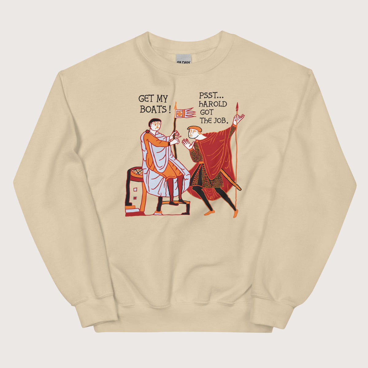 Sand Bayeux Tapestry Harold Got the Job Sweatshirt - history buff gift by HistoHead
