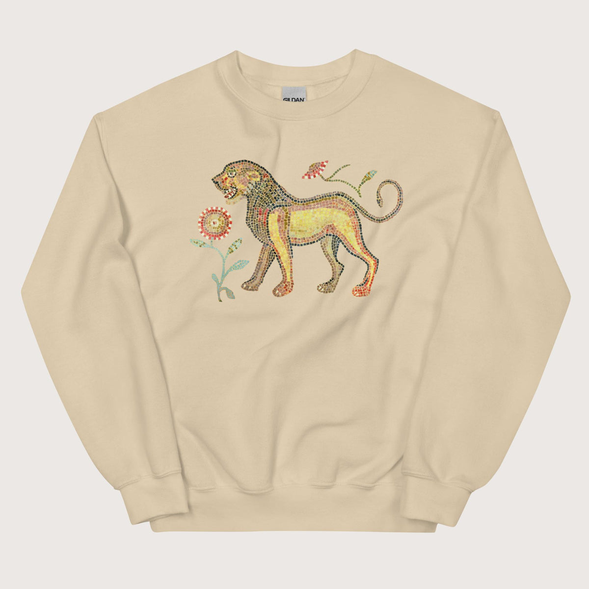 Sand Ancient Roman Mosaic Lion Sweatshirt - history buff gift by HistoHead