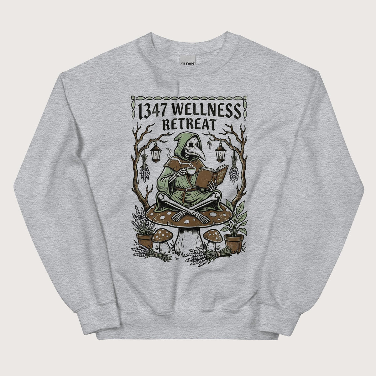 Sport Grey Plague Doctor Wellness Retreat Sweatshirt - history buff gift by HistoHead