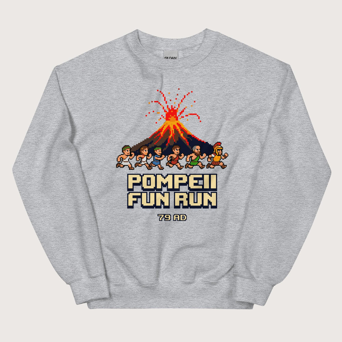 Sport Grey Pompeii Fun Run Pixel Art Sweatshirt - history buff gift by HistoHead