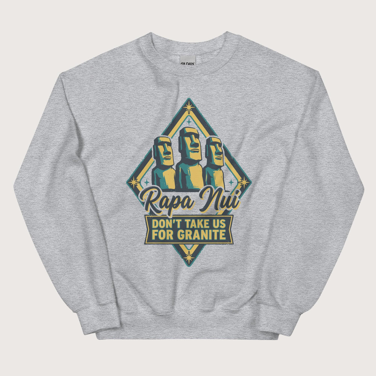 Sport Grey Rapa Nui Moai Sweatshirt - history buff gift by HistoHead