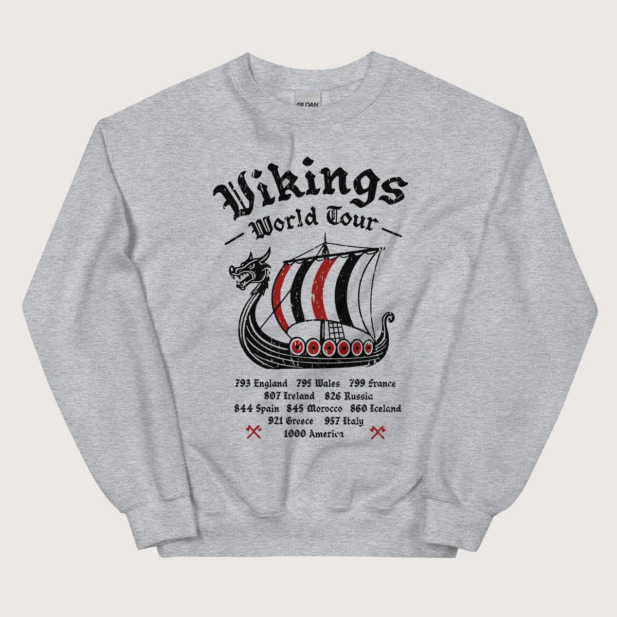 Sport Grey Vikings World Tour Sweatshirt - history buff gift by HistoHead