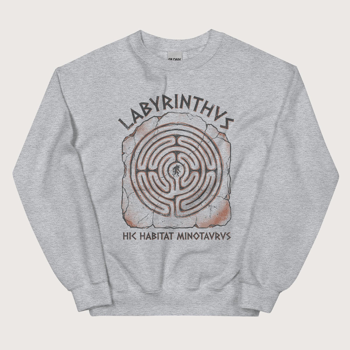 Sport Grey Labyrinthus Here Lives Minotaur Sweatshirt - history buff gift by HistoHead