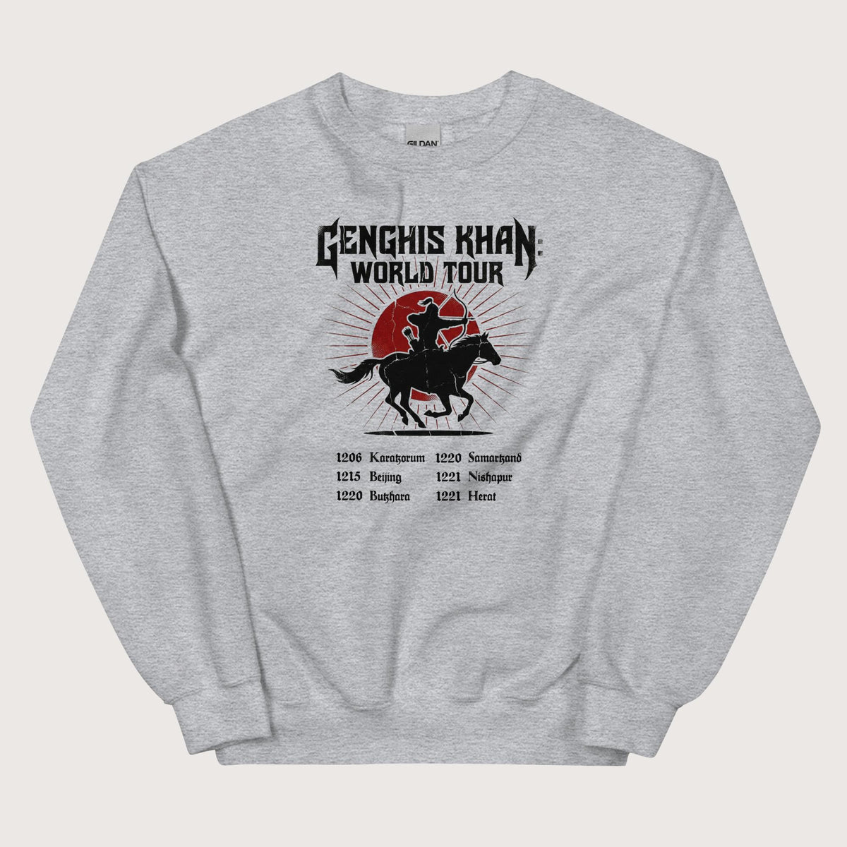 Sport Grey Genghis Khan World Tour Sweatshirt - history buff gift by HistoHead