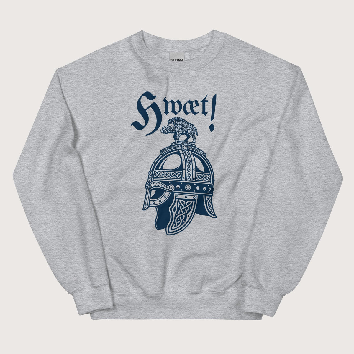 Sport Grey Hwæt Boar-Crested Helmet Sweatshirt - history buff gift by HistoHead