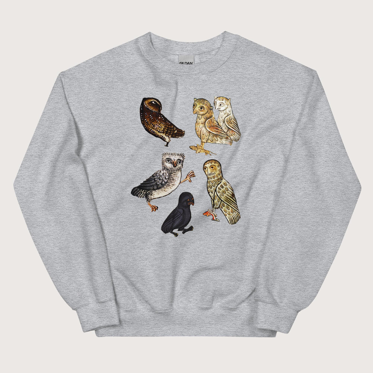 Sport Grey Weird Medieval Owls Sweatshirt - history buff gift by HistoHead