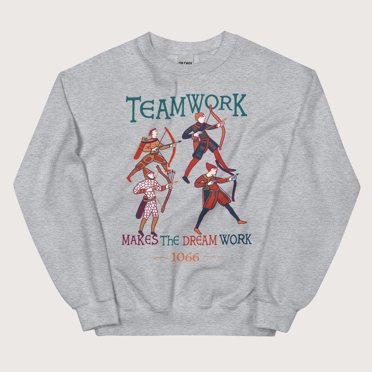 Sport Grey Bayeux Tapestry Teamwork Makes the Dream Work Sweatshirt - history buff gift by HistoHead