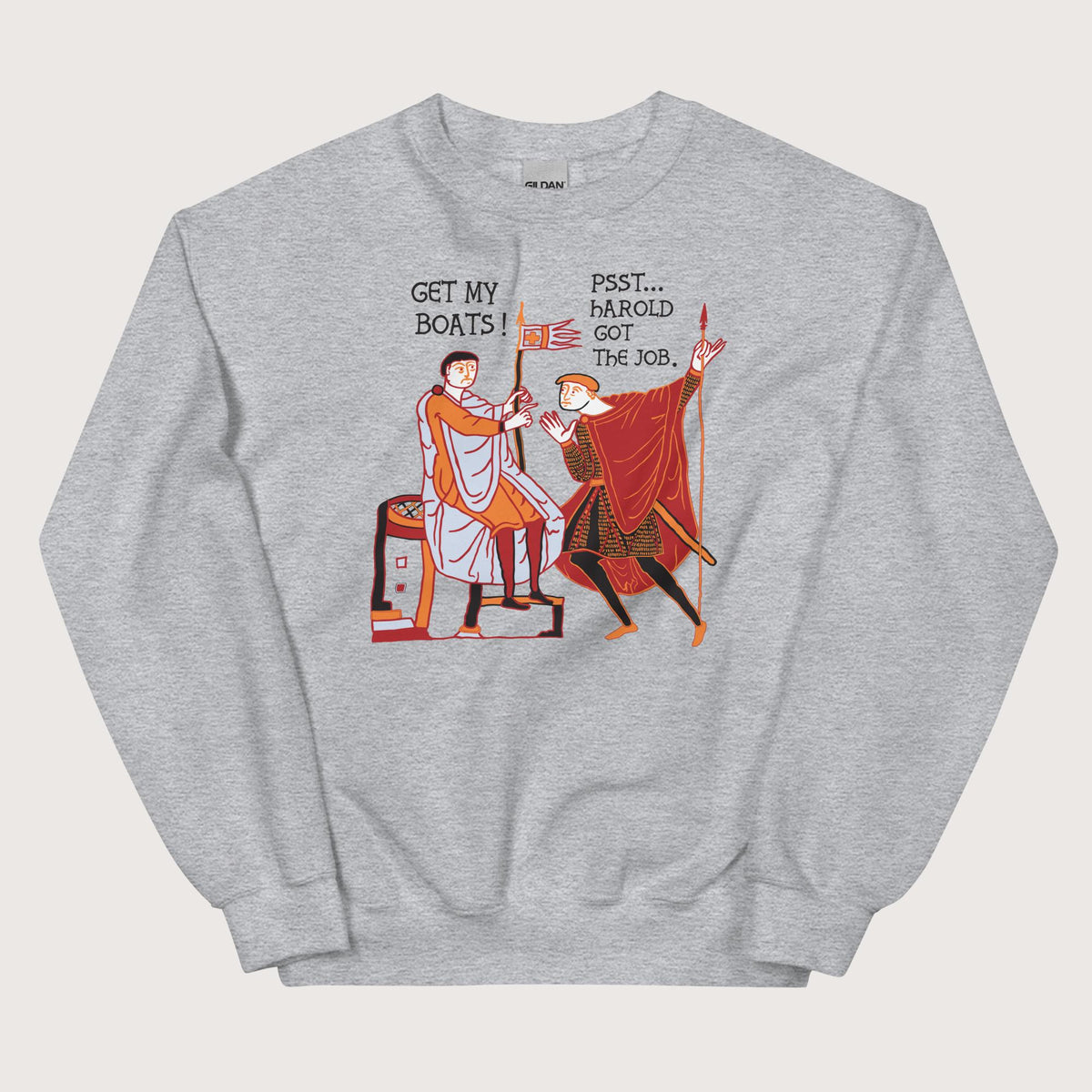 Sport Grey Bayeux Tapestry Harold Got the Job Sweatshirt - history buff gift by HistoHead