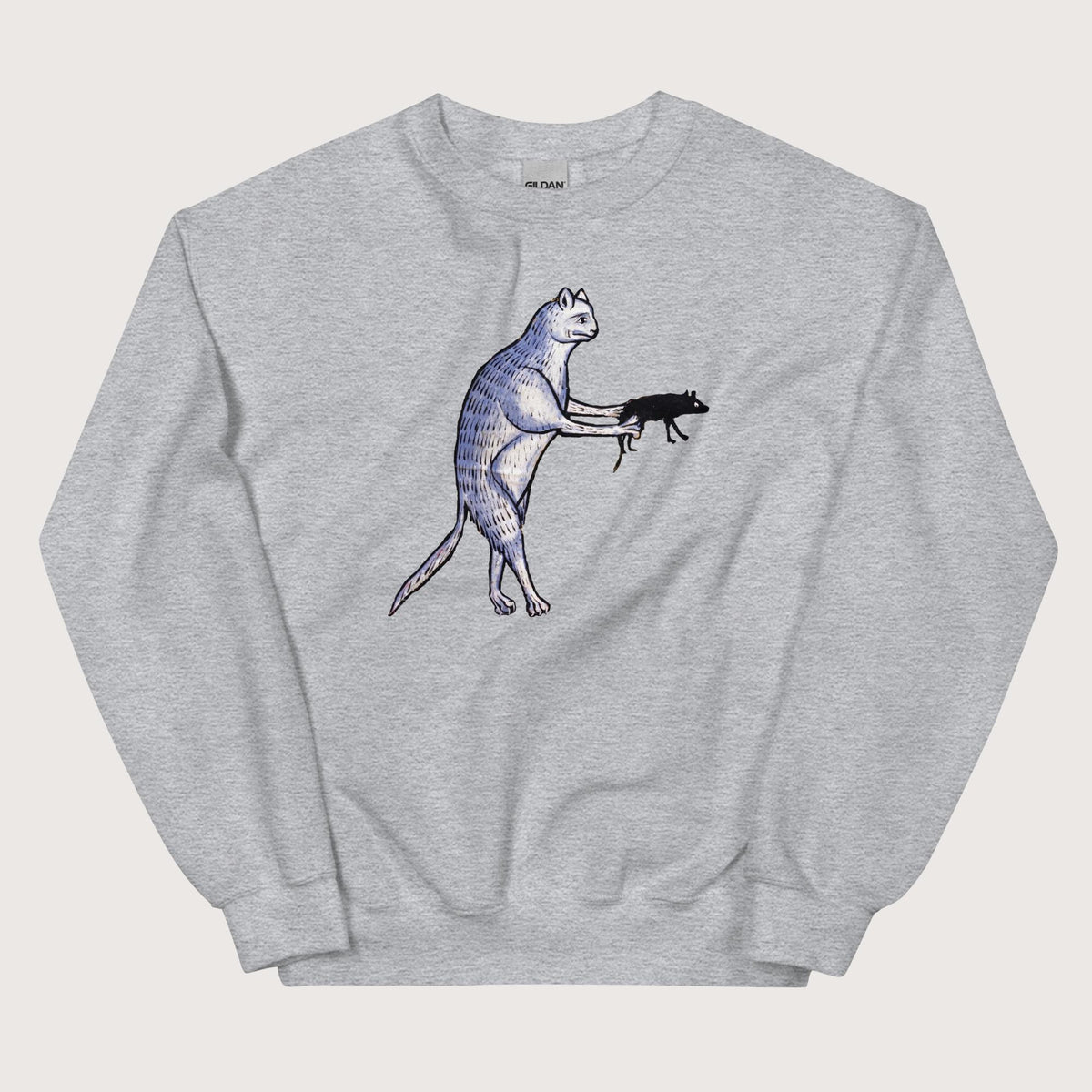 Sport Grey Weird Medieval Cat's Mouse-Gun Sweatshirt - history buff gift by HistoHead