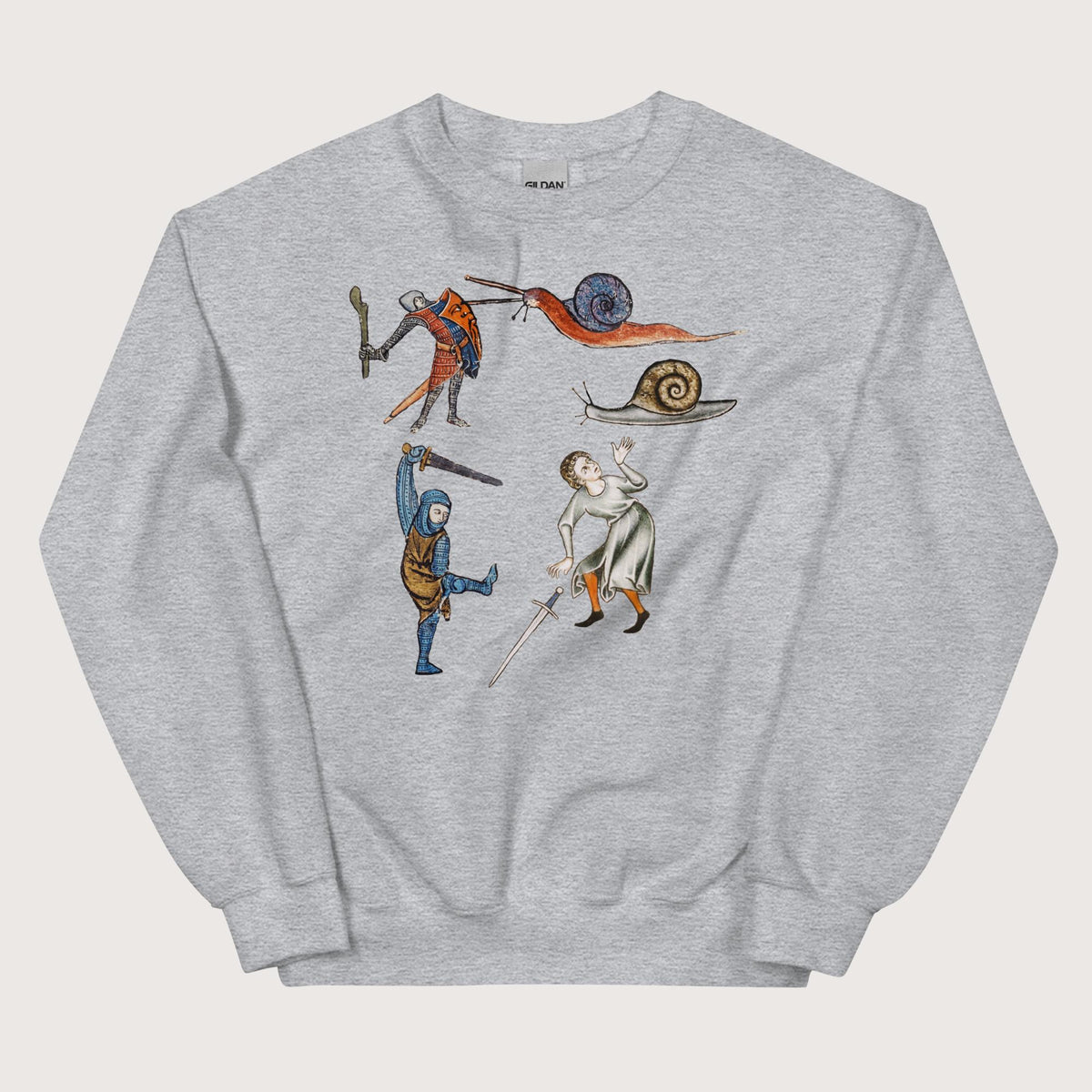 Sport Grey Medieval Marginalia Snail Enemy Sweatshirt - history buff gift by HistoHead