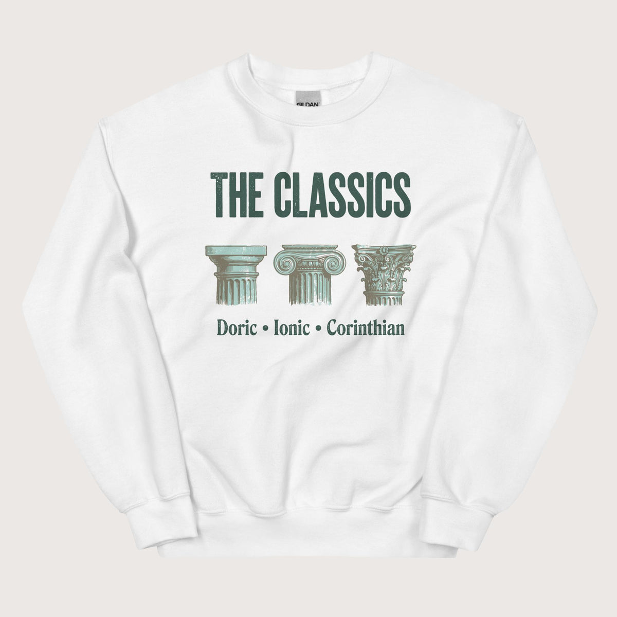 White The Classics Doric Ionic Corinthian Sweatshirt - history buff gift by HistoHead