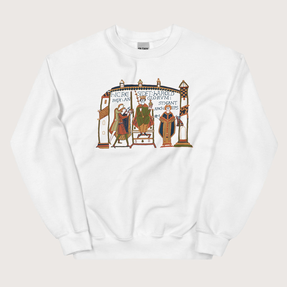 White Here Sits Throned Harold King of the English Bayeux Tapestry Sweatshirt - history buff gift by HistoHead
