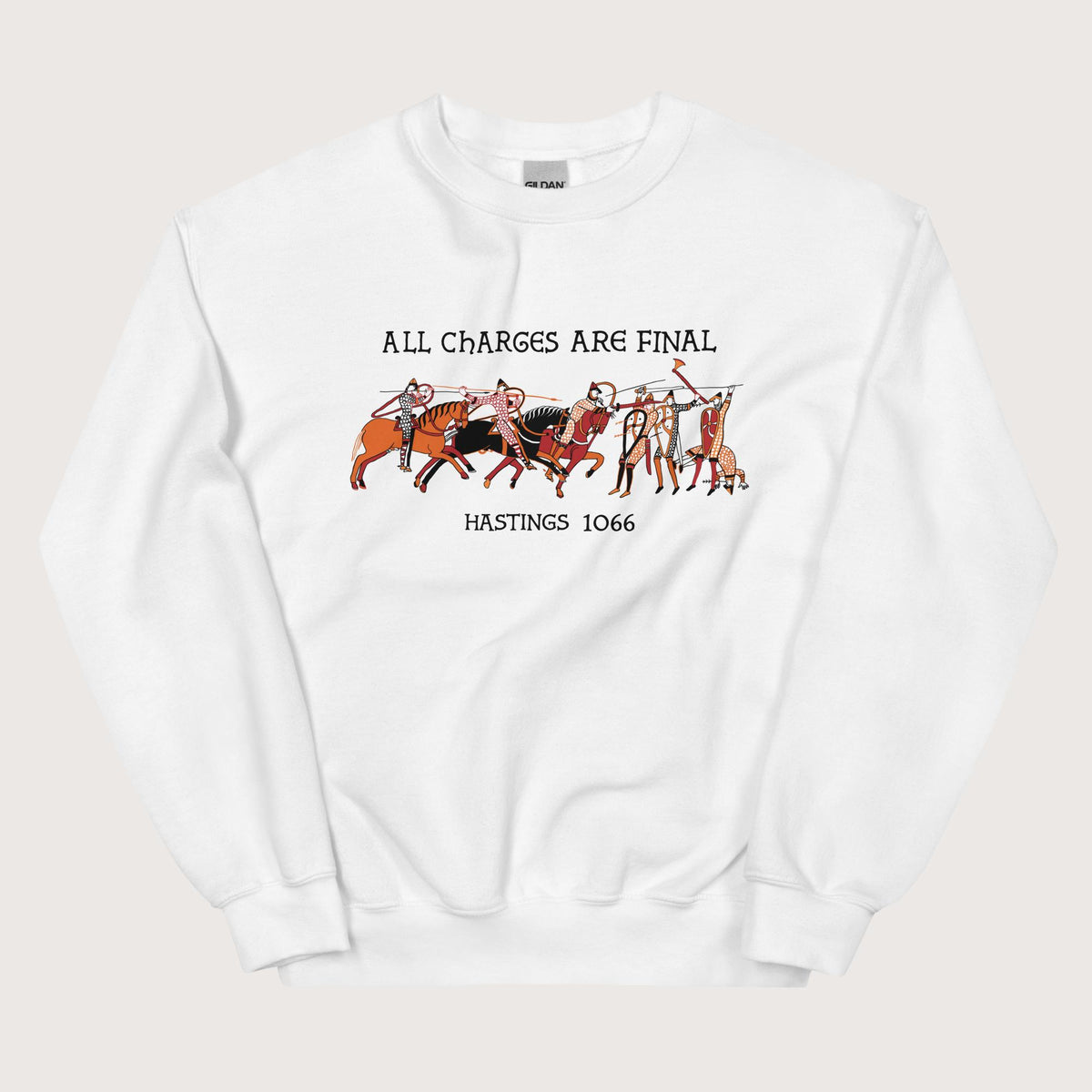 White Bayeux Tapestry All Charges Are Final Sweatshirt - history buff gift by HistoHead