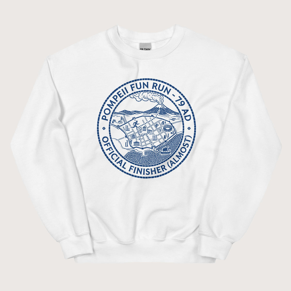 White Pompeii Fun Run Official Finisher Sweatshirt - history buff gift by HistoHead