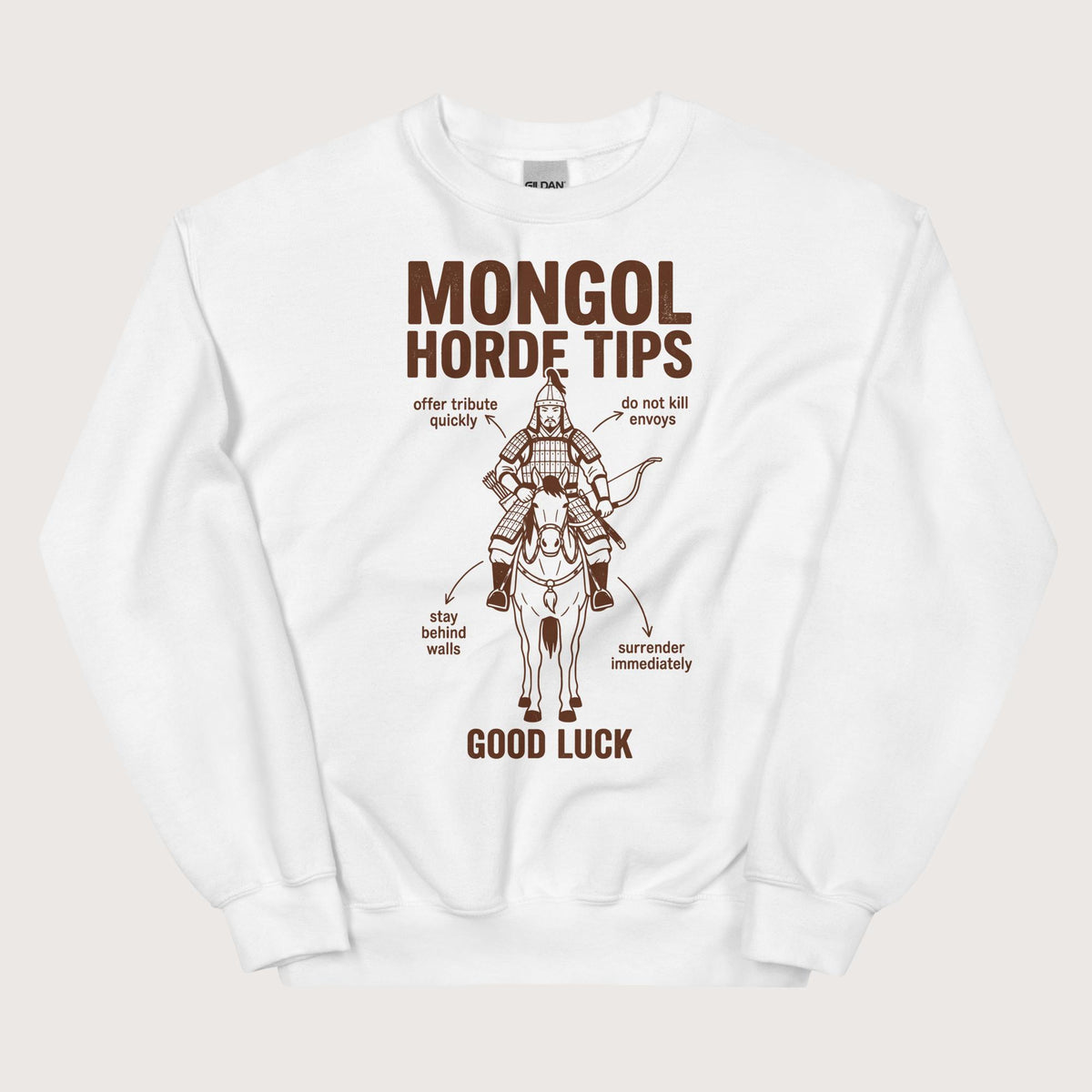 White Mongol Horde Tips Sweatshirt - history buff gift by HistoHead