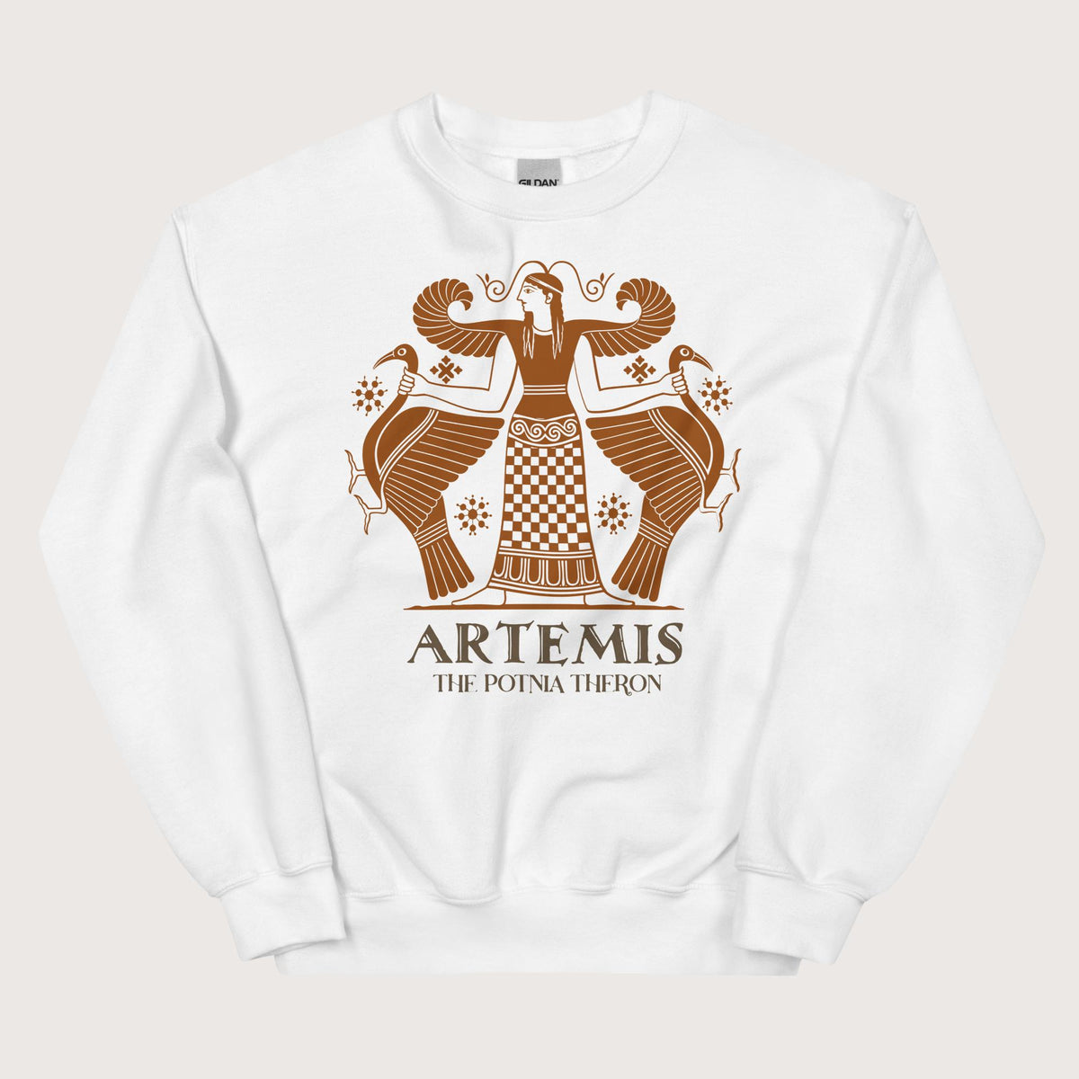 White Artemis the Potnia Theron Pottery Art Sweatshirt - history buff gift by HistoHead
