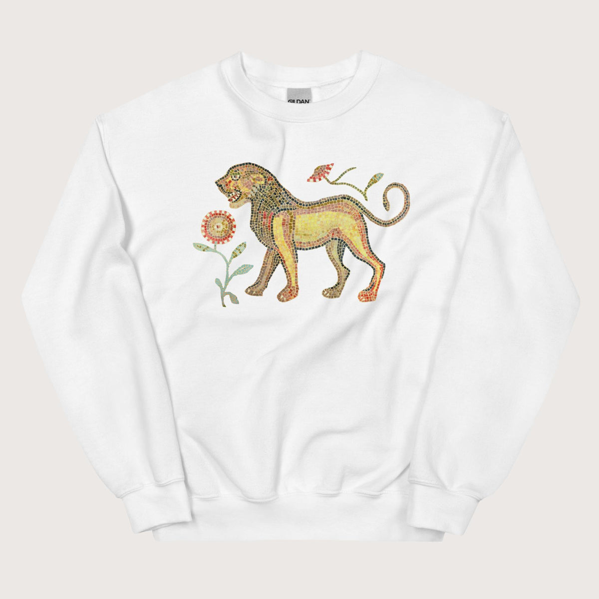 White Ancient Roman Mosaic Lion Sweatshirt - history buff gift by HistoHead