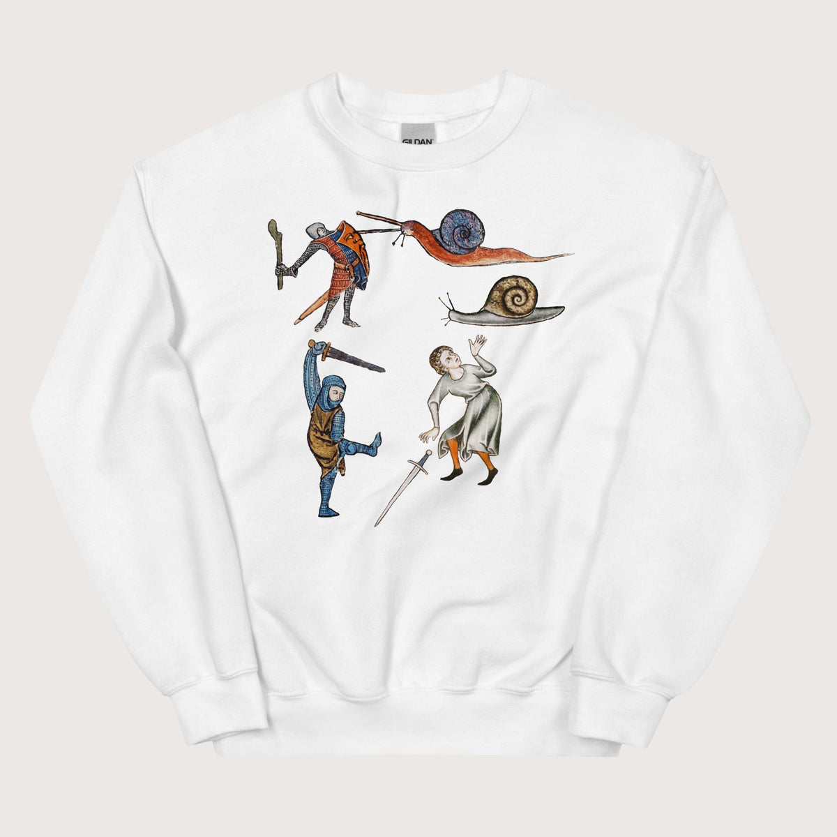 White Medieval Marginalia Snail Enemy Sweatshirt - history buff gift by HistoHead