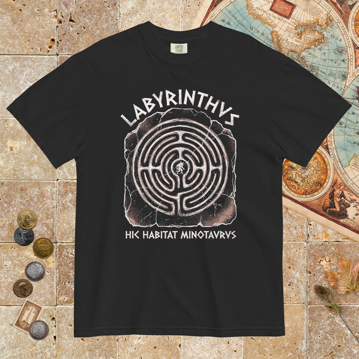 Black Labyrinthus Here Lives Minotaur - Premium Tee - history buff gift by HistoHead