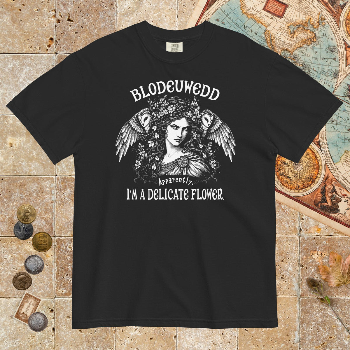 Black Blodeuwedd Apparently I'm A Delicate Flower - Premium Tee - history buff gift by HistoHead