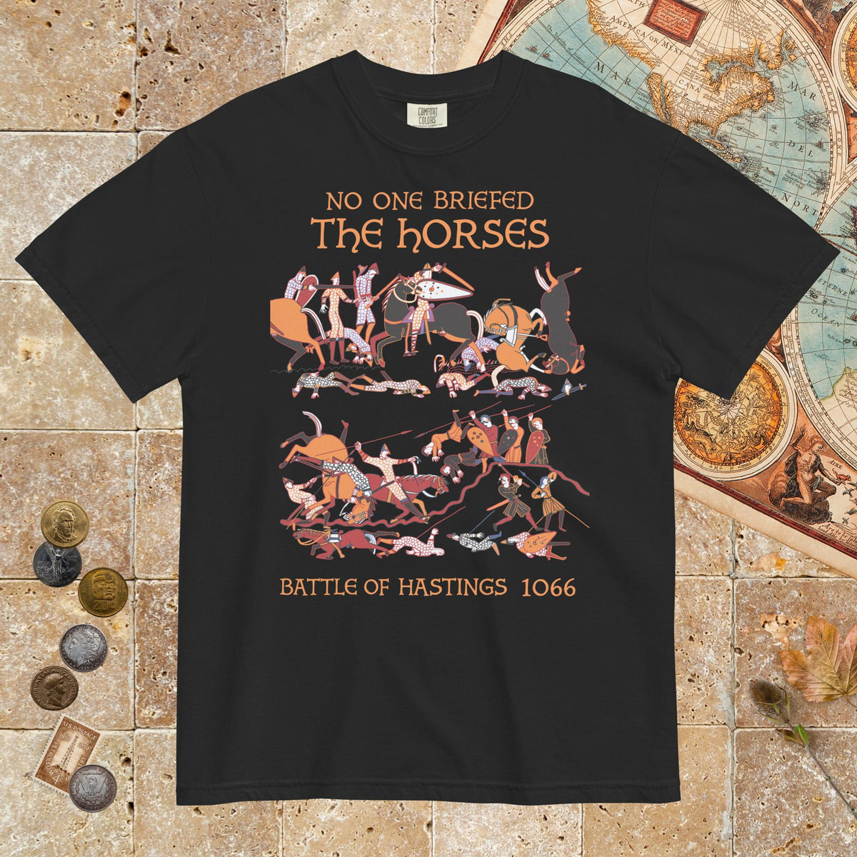 Black Bayeux Tapestry No One Briefed the Horses - Premium Tee - history buff gift by HistoHead